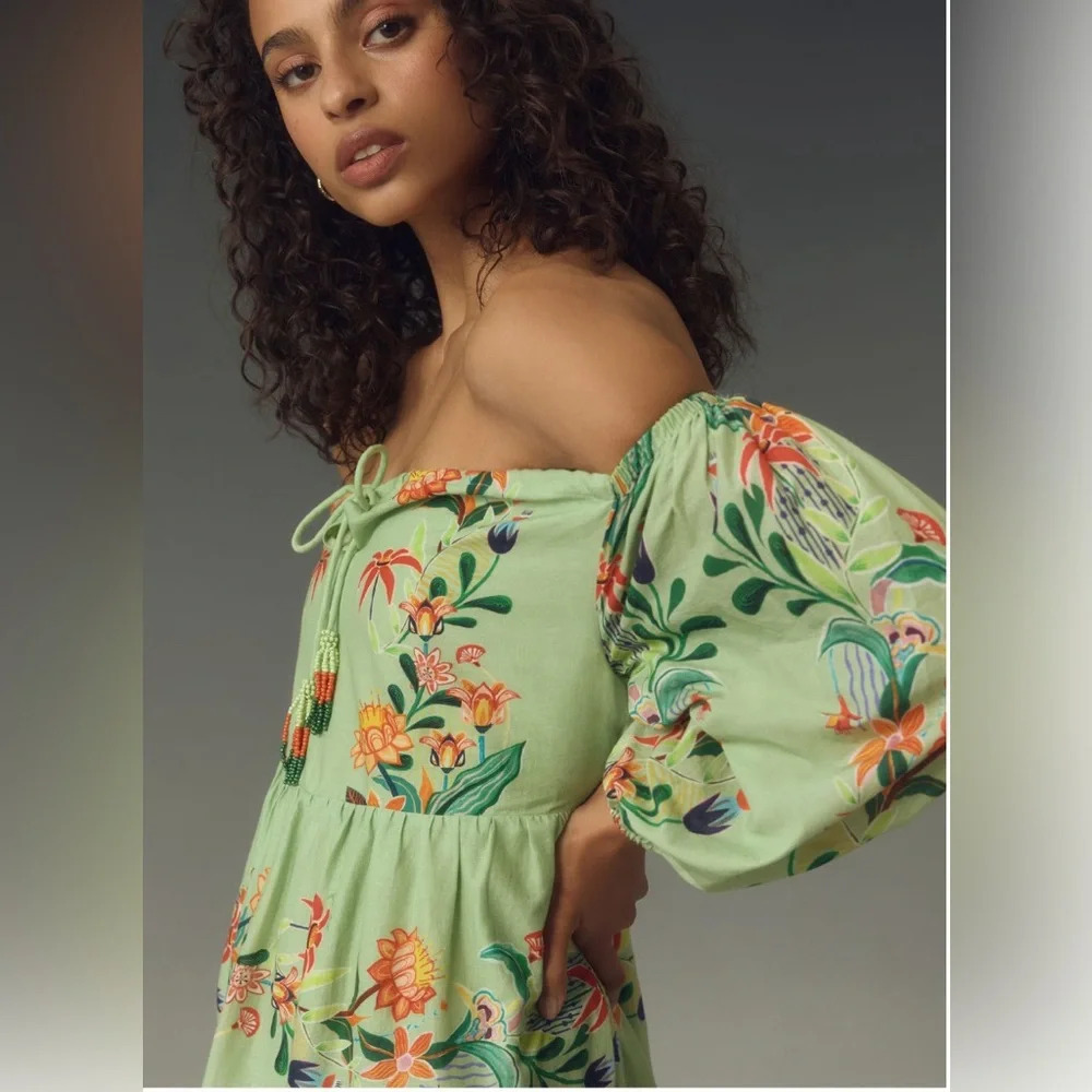 Farm Rio x Anthropologie Off-The-Shoulder Tiered Floral Midi Dress - Picture 6 of 6